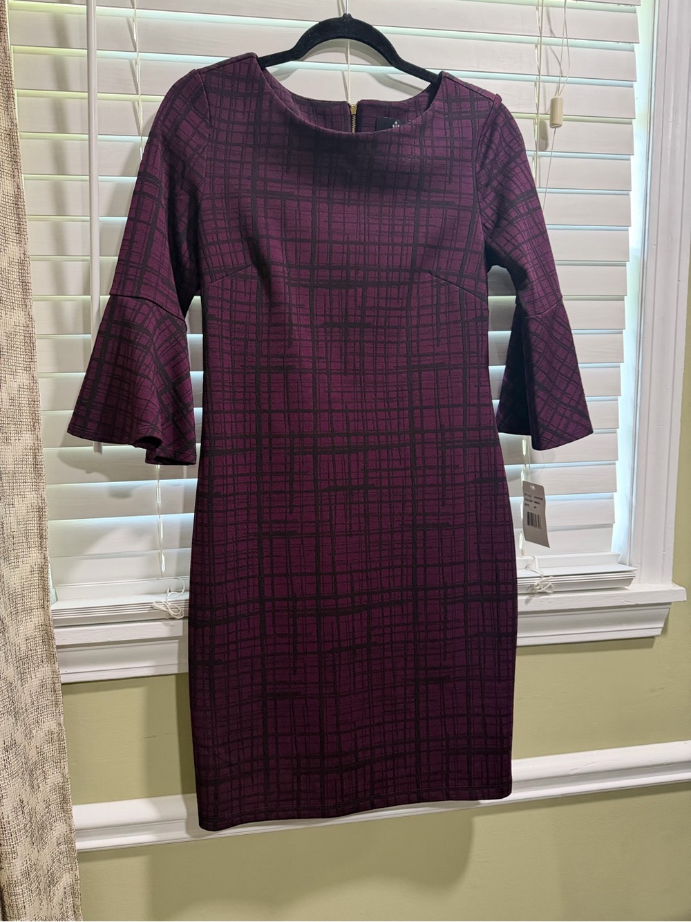 Ronni Nicole Plum Plaid Bell-Sleeve Midi Dress